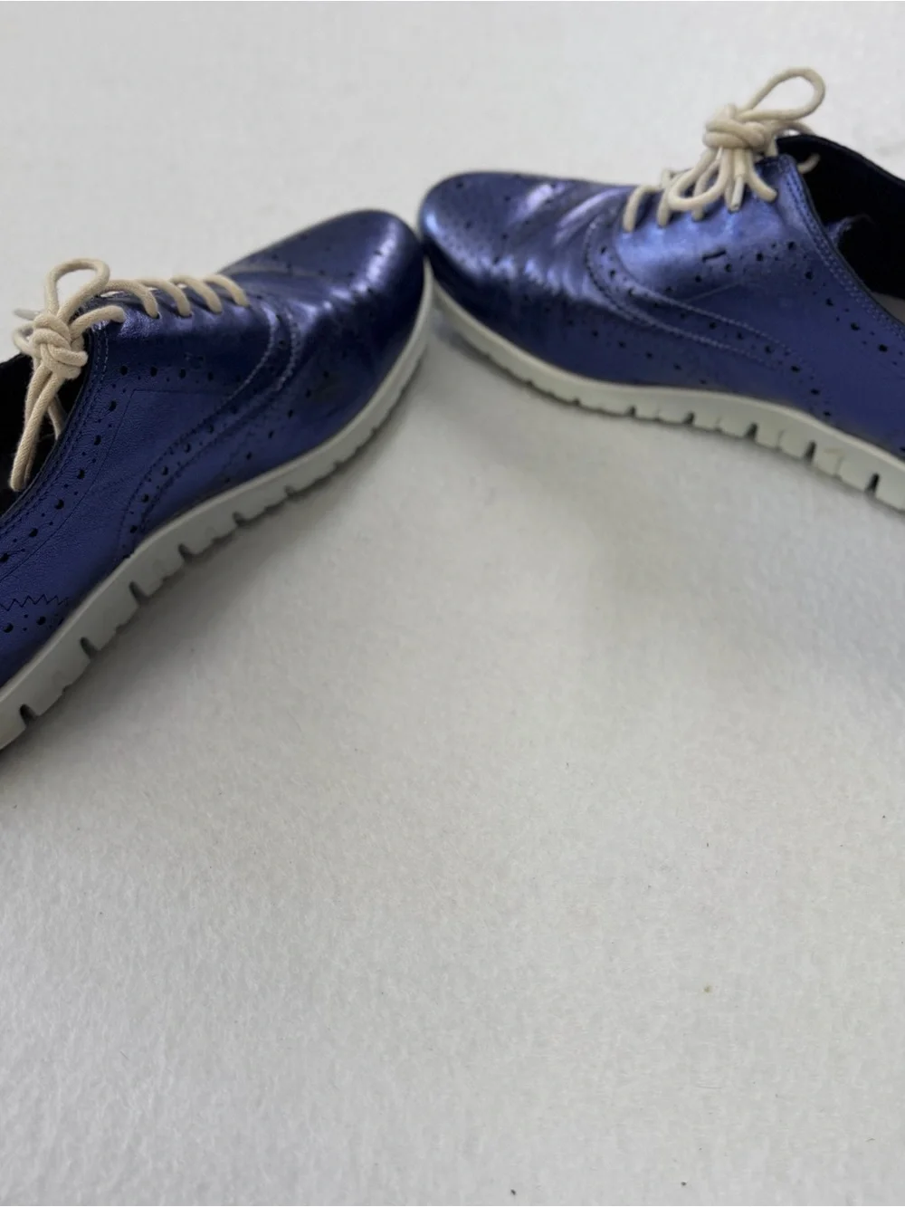 Cole Haan Zerogrand Womens 8.5B Metallic Blue Leather Comfort Wingtip Oxford